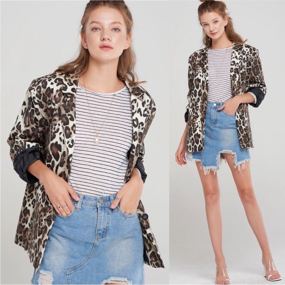 $124 Storets Stella Leopard cotton blazer S/M